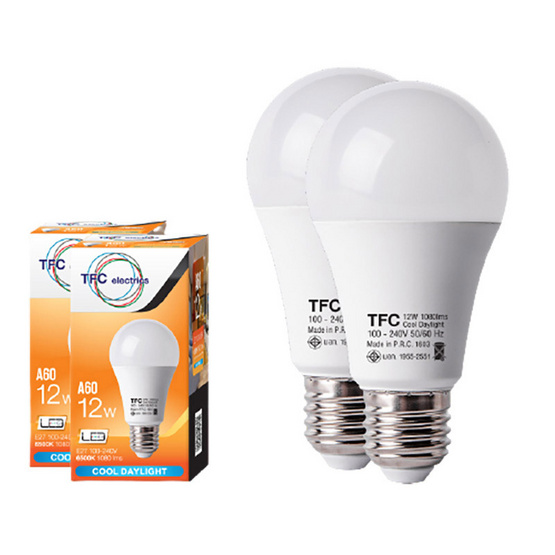 TFC หลอด LED A60 ECO 12 วัตต์ ขั้ว E27 แสงเดย์ไลท์ -ขาว / 2ชิ้น TFC หลอด LED A60 ECO 12 วัตต์ ขั้ว E27 แสงเดย์ไลท์ -ขาว / 2ชิ้น