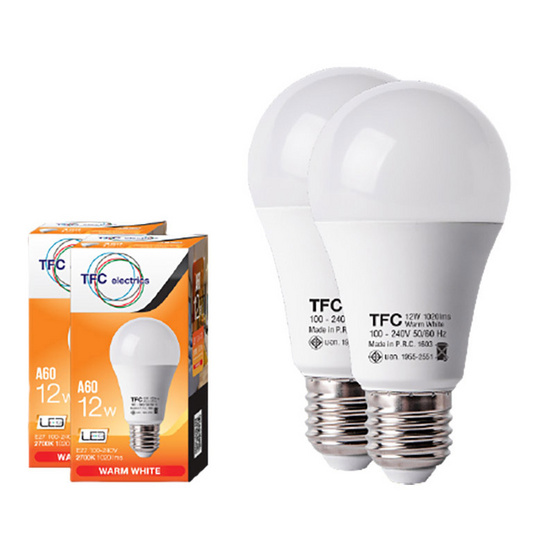 TFC หลอด LED A60 ECO 12 วัตต์ ขั้ว E27 แสงวอร์มไวท์ / 2ชิ้น TFC หลอด LED A60 ECO 12 วัตต์ ขั้ว E27 แสงวอร์มไวท์ / 2ชิ้น