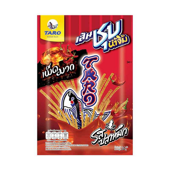 ทาโร รสปลาหมึก ชุบน้ำจิ้มเผ็ดมาก 34 กรัม ทาโร รสปลาหมึก ชุบน้ำจิ้มเผ็ดมาก 34 กรัม