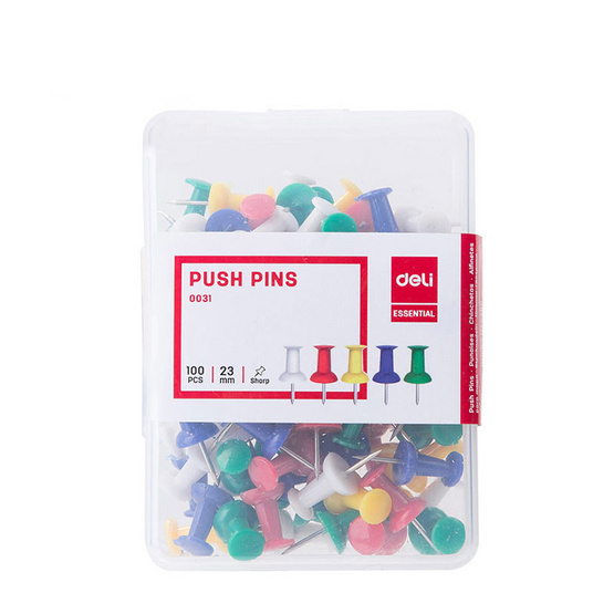 Deli 0031 หมุดสีปักกระดาษ (100 ตัว/กล่อง) Deli 0031 หมุดสีปักกระดาษ (100 ตัว/กล่อง)
