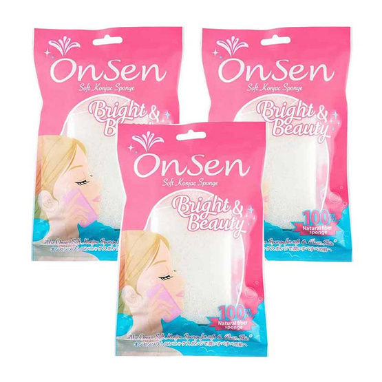 Onsen ฟองน้ำขัดผิวใยบุก แบบเหลี่ยม สีขาว (แพ็ก 3 ชิ้น) Onsen ฟองน้ำขัดผิวใยบุก แบบเหลี่ยม สีขาว (แพ็ก 3 ชิ้น)