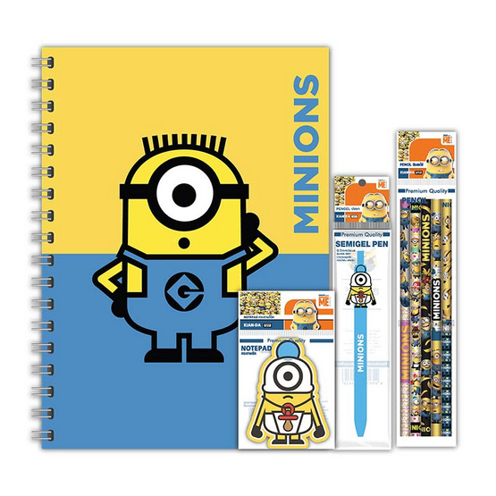 MINIONS Set D2 สมุดสันห่วงA5+กระดาษฉีก+ปากกา+ดินสอไม้HB MINIONS Set D2 สมุดสันห่วงA5+กระดาษฉีก+ปากกา+ดินสอไม้HB