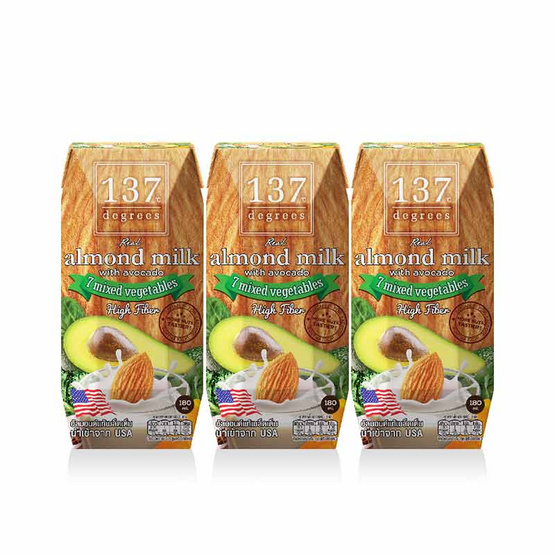 137 ดีกรี นมอัลมอนด์ สูตรอโวคาโดและผักรวม 180 มล. (แพ็ก 3 กล่อง) 137 ดีกรี นมอัลมอนด์ สูตรอโวคาโดและผักรวม 180 มล. (แพ็ก 3 กล่อง)