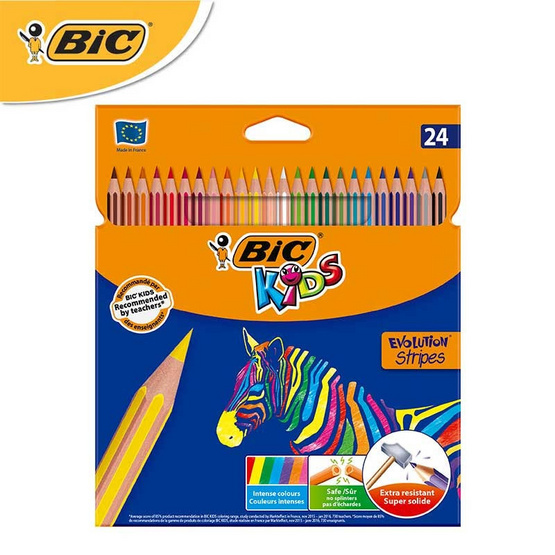 BIC Kids ดินสอสีไม้แบบลาย Evolution Stripes 24 สี BIC Kids ดินสอสีไม้แบบลาย Evolution Stripes 24 สี
