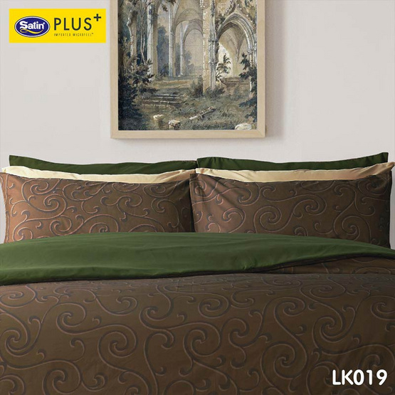 Satin Plus Luckyme ชุดผ้าปูที่นอน 6 ฟุต 5 ชิ้น ลาย LK019 Satin Plus Luckyme ชุดผ้าปูที่นอน 6 ฟุต 5 ชิ้น ลาย LK019