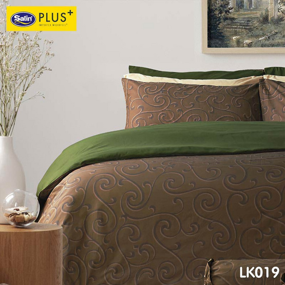 Satin Plus Luckyme ชุดผ้าปูที่นอน 6 ฟุต 5 ชิ้น ลาย LK019 Satin Plus Luckyme ชุดผ้าปูที่นอน 6 ฟุต 5 ชิ้น ลาย LK019