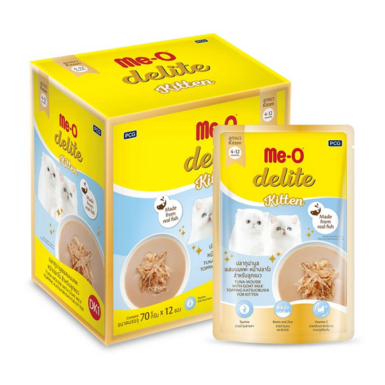 มีโอ ดีไลท์อาหารลูกแมวรสปลาทูน่ามูสนมแพะ 70 กรัม (12 ชิ้น) มีโอ ดีไลท์อาหารลูกแมวรสปลาทูน่ามูสนมแพะ 70 กรัม (12 ชิ้น)