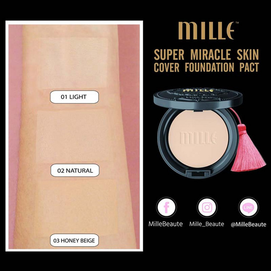 MILLE แป้งผสมรองพื้น Charcoal Matte Cover Pact SPF25 PA++ 11 กรัม #01 Light MILLE แป้งผสมรองพื้น Charcoal Matte Cover Pact SPF25 PA++ 11 กรัม #01 Light