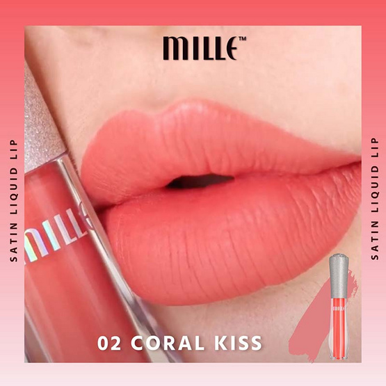 MILLE ลิควิดลิปสติก Reflection Satin Glaze Lip #02 Coral Kiss MILLE ลิควิดลิปสติก Reflection Satin Glaze Lip #02 Coral Kiss