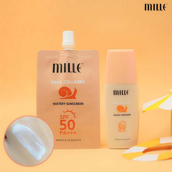 MILLE ครีมกันแดดเนื้อน้ำ Snail Collagen Watery Sunscreen SPF50 PA +++ 6 กรัม (แพ็ก 6 ซอง) MILLE ครีมกันแดดเนื้อน้ำ Snail Collagen Watery Sunscreen SPF50 PA +++ 6 กรัม (แพ็ก 6 ซอง)