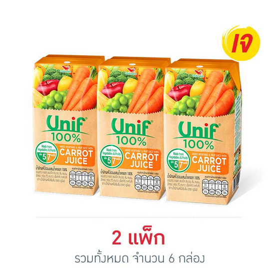 ยูนิฟ นํ้าแครอทผสมผักผลไม้รวม 100% ขนาด 200 มล. (แพ็ก 3 กล่อง) ยูนิฟ นํ้าแครอทผสมผักผลไม้รวม 100% ขนาด 200 มล. (แพ็ก 3 กล่อง)