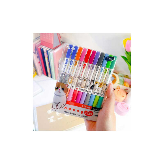 JAVA ปากกาลูกลื่น Naong 0.38mm. (ชุด 10 สี 11 ด้าม) ด้ามลายน้องแมว ...