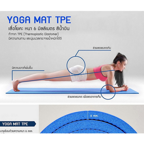 360 Fitness เสื่อโยคะ TPE รุ่น MB-32002 หนา 6 มิลลิเมตร สีน้ำเงิน 360 Fitness เสื่อโยคะ TPE รุ่น MB-32002 หนา 6 มิลลิเมตร สีน้ำเงิน
