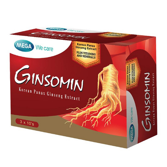 Mega We Care GINSOMIN โสมเกาหลีสกัดมาตฐานผสมวิตามินและเกลือแร่รวม 20 ชนิด บรรจุ 30 แคปซูล Mega We Care GINSOMIN โสมเกาหลีสกัดมาตฐานผสมวิตามินและเกลือแร่รวม 20 ชนิด บรรจุ 30 แคปซูล