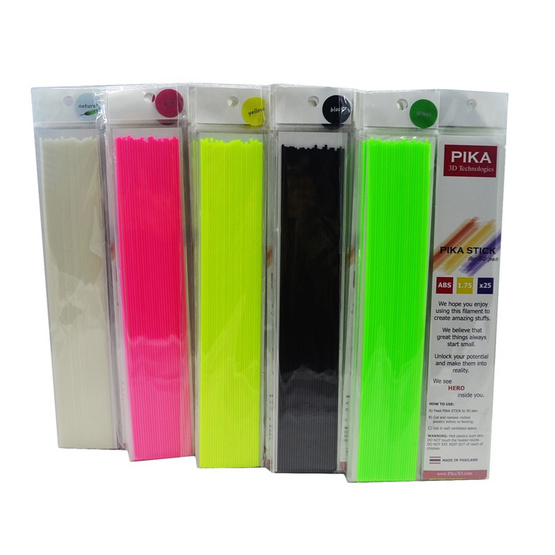 PIKA เส้นพลาสติก ABS คุณภาพสูงขนาด 1.75 mm สำหรับปากกา 3 มิติ แพ็ค 10 ซอง (สีธรรมชาติ, สีเหลือง, สีเขียว, สีชมพู, สีดำ สีละ 2 ซอง) PIKA เส้นพลาสติก ABS คุณภาพสูงขนาด 1.75 mm สำหรับปากกา 3 มิติ แพ็ค 10 ซอง (สีธรรมชาติ, สีเหลือง, สีเขียว, สีชมพู, สีดำ สีละ 2 ซอง)