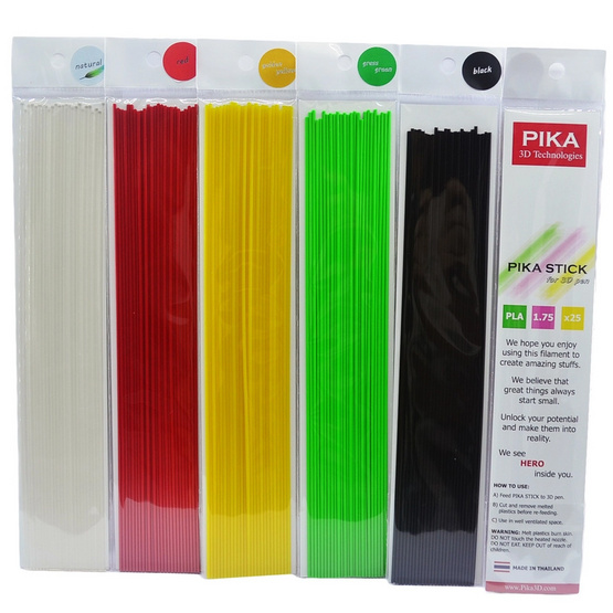 PIKA เส้นพลาสติก PLA คุณภาพสูงขนาด 1.75 mm สำหรับปากกา 3 มิติ แพ็ค 50 ซอง (สีธรรมชาติ, สีเหลืองทอง, สีเขียวใบหญ้า, สีแดง, สีดำ สีละ 10 ซอง) PIKA เส้นพลาสติก PLA คุณภาพสูงขนาด 1.75 mm สำหรับปากกา 3 มิติ แพ็ค 50 ซอง (สีธรรมชาติ, สีเหลืองทอง, สีเขียวใบหญ้า, สีแดง, สีดำ สีละ 10 ซอง)