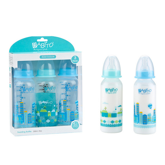 BABITO ขวดนม BPA-Free ขนาด 8oz แพ็ค 3 คละสี BABITO ขวดนม BPA-Free ขนาด 8oz แพ็ค 3 คละสี