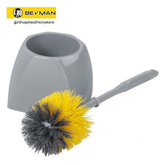 Be Man แปรงขัดห้องน้ำแบบกลม พร้อมที่วางกลม สีเหลือง/เทา Be Man แปรงขัดห้องน้ำแบบกลม พร้อมที่วางกลม สีเหลือง/เทา